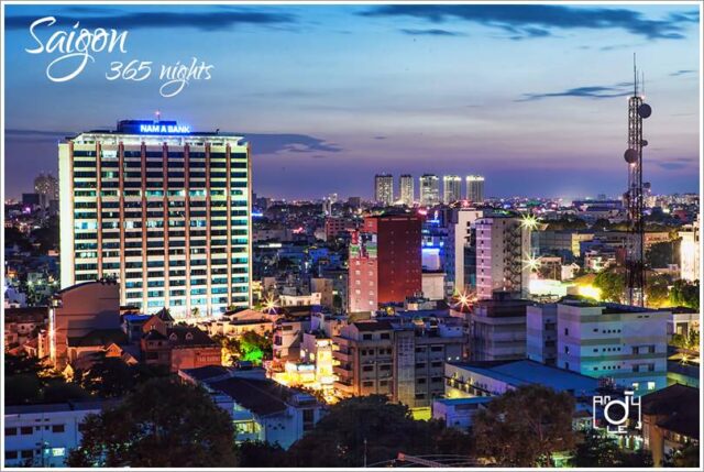 Nhìn toàn cảnh tòa cao ốc văn phòng cho thuê Nam Á Bank Building CMT8, Quận 3