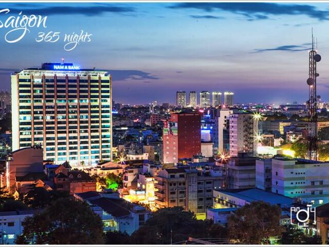 Nhìn toàn cảnh tòa cao ốc văn phòng cho thuê Nam Á Bank Building CMT8, Quận 3