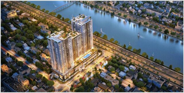 Nhìn toàn cảnh toà cao ốc văn phòng cho thuê Viva Riverside Võ Văn Kiệt Quận 6, TPHCM - 5office.vn